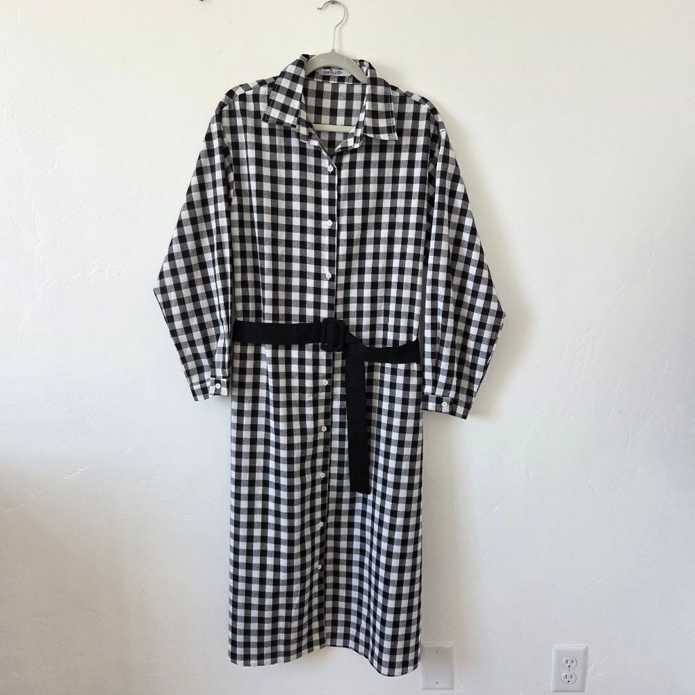 Sopliagon Buffalo Check Shirt Dress 2XL Black White Plaid Midi Teacher Modest